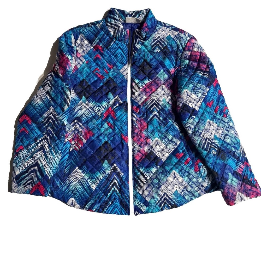 Chico's puffer jacket size 3  Multicolor Chevron Puffer Jacket bright colors !